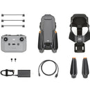 DJI Mavic 3 Drone with remote controller, charging cables, goggles, and propellers kit for professional aerial photography and smooth flight.