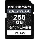 Delkin Black 256GB SDXC UHS-II V90 high-speed memory card for professional photography and 8K video