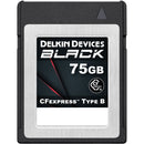 Delkin Black CFexpress Type B 75GB high-speed memory card for 8K RAW video recording and professional photography