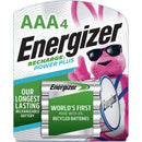 Energizer Recharge Power Plus AAA rechargeable batteries 4 pack with recycled materials longest lasting energy cells