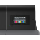 Epson SureColor P9570 wide-format printer control panel with color ink levels and ready to print display
