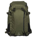 F-Stop Ajna 37L DuraDiamond backpack in olive green with weather-resistant zippers and multiple straps for outdoor and camera gear use