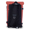 F-Stop Dyota 11 sling bag with expandable roll-top and weatherproof zipper in red and black design