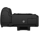 Bottom view of FUJIFILM X-H2S camera body showing ports and mounting points