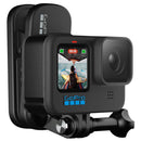 GoPro Magnetic Swivel Clip attached to GoPro camera showing 360-degree swivel and magnetic mounting features