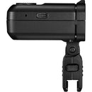 Godox MF12 Macro Flash side view showing compact black design with adjustable mount and USB-C port for macro photography lighting.