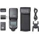 Godox V860III TTL Li-Ion camera flash kit with battery, charger, USB cable, and carrying pouch for Fujifilm cameras