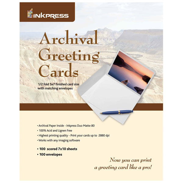 Inkpress 7"x10" Archival Greeting Cards 100 Sheets