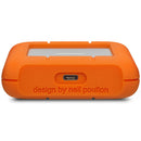 LaCie Rugged USB-C 4TB portable hard drive with orange protective casing and USB-C port