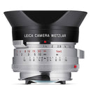 Leica Summilux-M 35mm f1.4 silver wide-angle camera lens with lens hood
