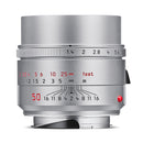 Leica Summilux-M 50mm f1.4 ASPH II silver camera lens with aperture and focus markings