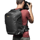 LowePro Flipside BP 400 AW III durable black camera backpack with backside and side access for DSLR and lenses, all-weather protection, and laptop pocket