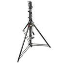 Manfrotto Black Zinc three-section wind up stand with heavy-duty black chrome steel construction and leveling leg for uneven terrain