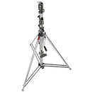 Manfrotto Steel Three-Section Wind Up Stand heavy-duty camera stand with 370cm height and leveling leg for uneven terrain