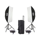 Metz Mecablitz TL-300 studio flash lighting kit with softboxes, tripods, and carrying case