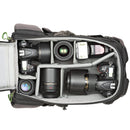 Open Mindshift BackLight 18L camera backpack with organized DSLR cameras, lenses, and photo gear inside compartments