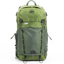 MindShift BackLight 36L camera backpack with back panel access, laptop and tablet compartments, and daypack storage in green color