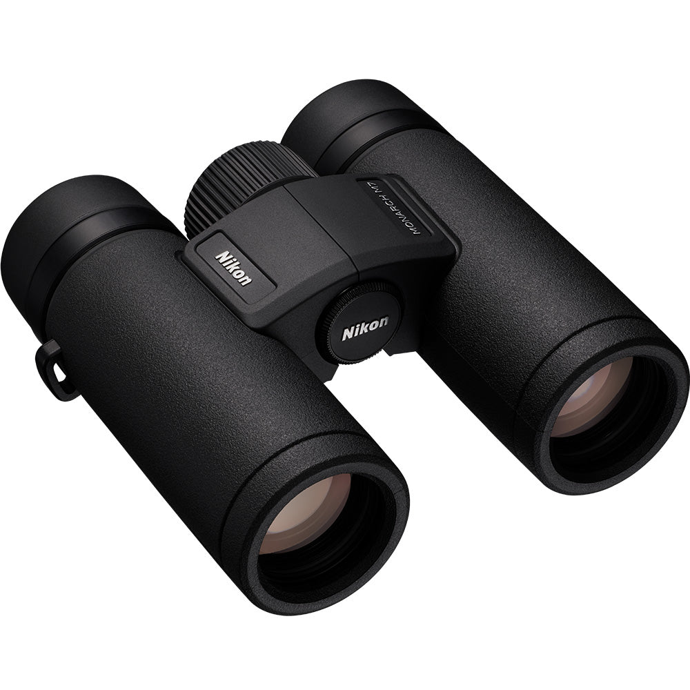 Nikon Monarch M7 8x42 binoculars with ED glass, wide field of view, waterproof and fogproof design, and rubber-armored body.