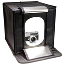 Optex Portable LED Photo Studio black compact lightbox with camera inside for small object photography