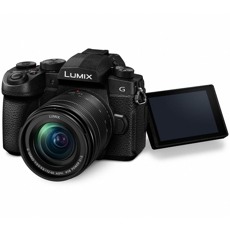 LUMIX G95 three-quarter view with LCD screen rotated out