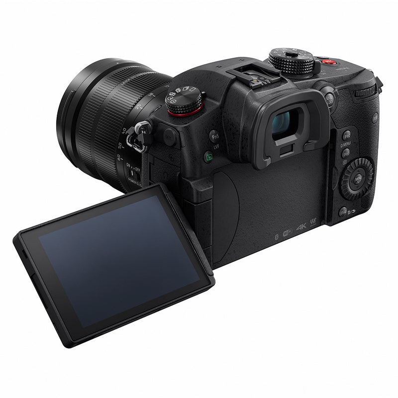 LUMIX GH5S rear-three-quarter view with LCD out (lens not included)
