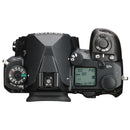 Top view of Pentax K-3 Mark III DSLR camera body showing control dials and LCD panel
