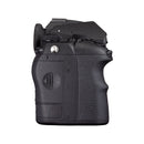 Side view of Pentax K-3 Mark III DSLR camera body with textured grip and control dials