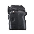 Pentax K-3 Mark III monochrome DSLR camera body side view with textured grip and control dials