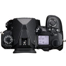 Top view of Pentax K-3 Mark III Monochrome DSLR camera body showing controls and LCD panel