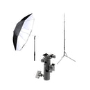 SAIT Continuing Education photography kit with 185cm stand, speedlite umbrella holder, and reversible black and white umbrella