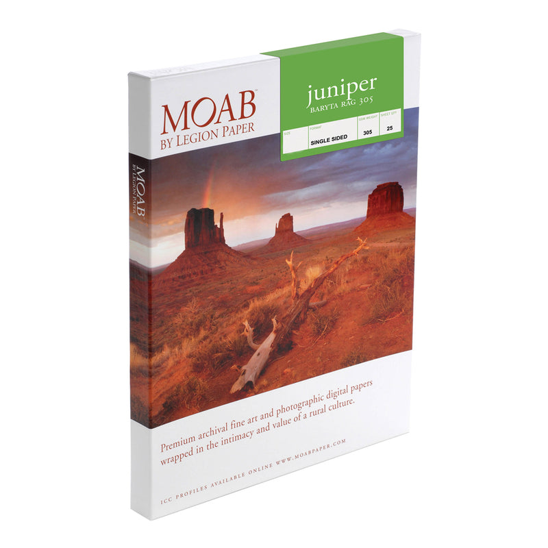 Moab 17" x 22" Juniper Baryta Rag 305 Paper - 25 Sheets