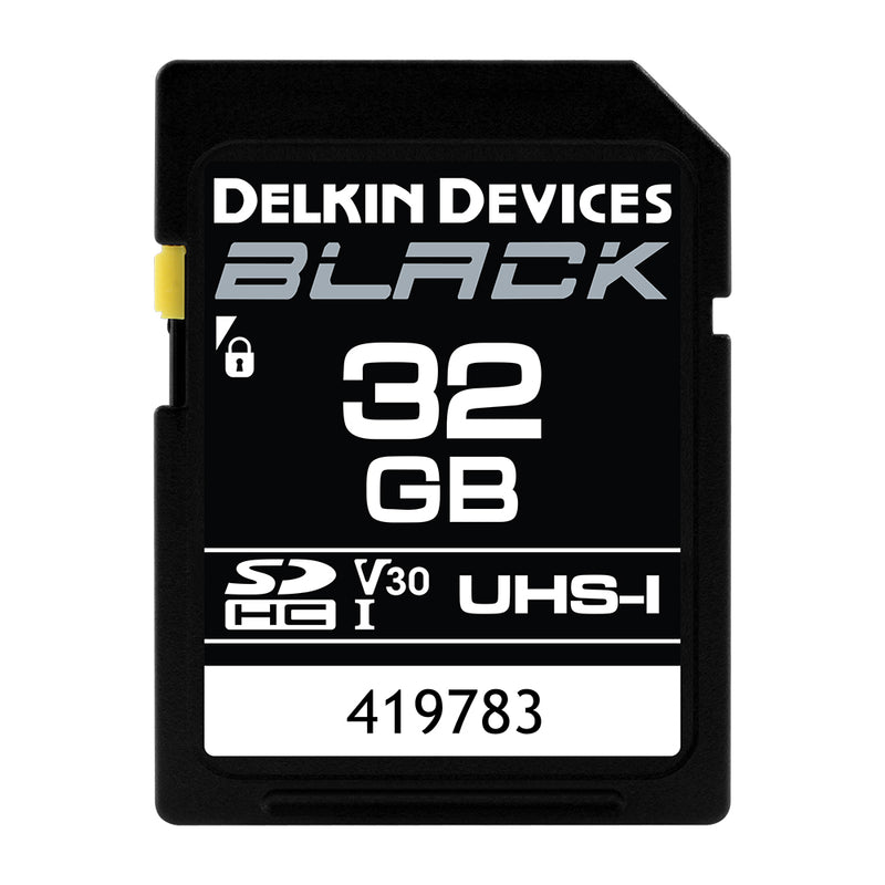Delkin Black 32GB SDHC 90MB/s UHS I V30 Memory Card