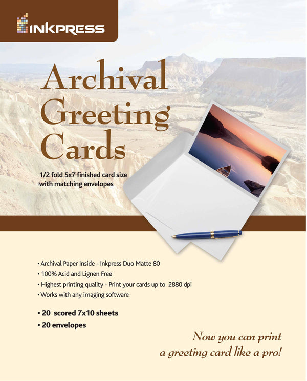 Inkpress 7"x10" Archival Greeting Cards 20 Sheets