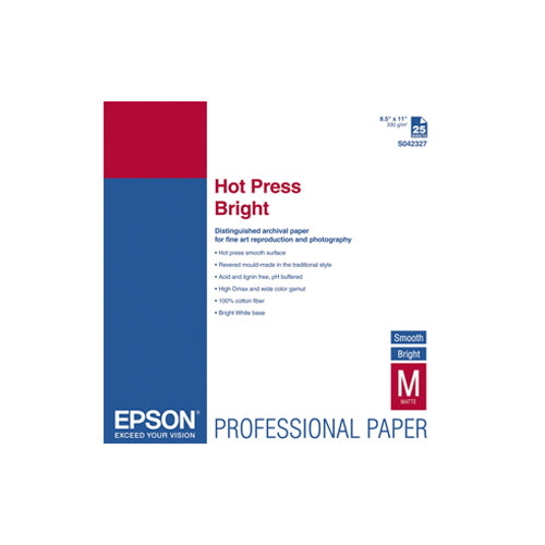 Epson 8.5x11 Hot Press Bright Smooth Matte - 25 Sheets