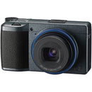Ricoh GR IIIx Camera Urban Edition metallic gray compact camera with navy blue lens ring and 26.1mm GR lens