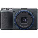 Ricoh GR IIIx Camera Urban Edition compact gray camera with navy blue lens ring and 26.1mm GR lens