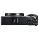 Ricoh GR IIIx Camera compact black body top view with control dial and lens