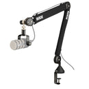 Rode PSA1+ professional studio mic arm with smooth movement, silent operation, integrated cable management, and 360-degree rotation for podcasting and broadcasting.
