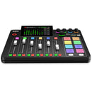 RØDE RØDECaster Pro II professional audio production mixer with touch screen, faders, and programmable smart pads for content creators.