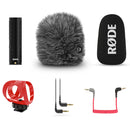RODE VideoMicro II compact on-camera shotgun microphone with windshields, isolation mount, and connection cables for high-quality audio recording