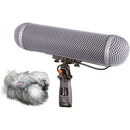 Rycote Modular Windshield kit with microphone suspension, metal windshield, and synthetic fur windjammer cover