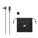 Sennheiser XS Lav USB-C omnidirectional lavalier microphone with USB-C connector, foam windscreen, and storage pouch for clear audio recording