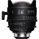 Sigma Cine 14mm T2 FF wide-angle cine lens with T2.0 aperture and PL mount for high-resolution 6K-8K filming