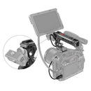 SmallRig NATO Top Handle with record start/stop button mounted on camera cage with external monitor and cables