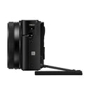 RX100 VII left-side view with LCD panel flipped down