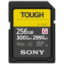 Sony 256GB TOUGH G Series UHS-II SDXC memory card with 300MB/s read and 299MB/s write speeds, durable and waterproof design