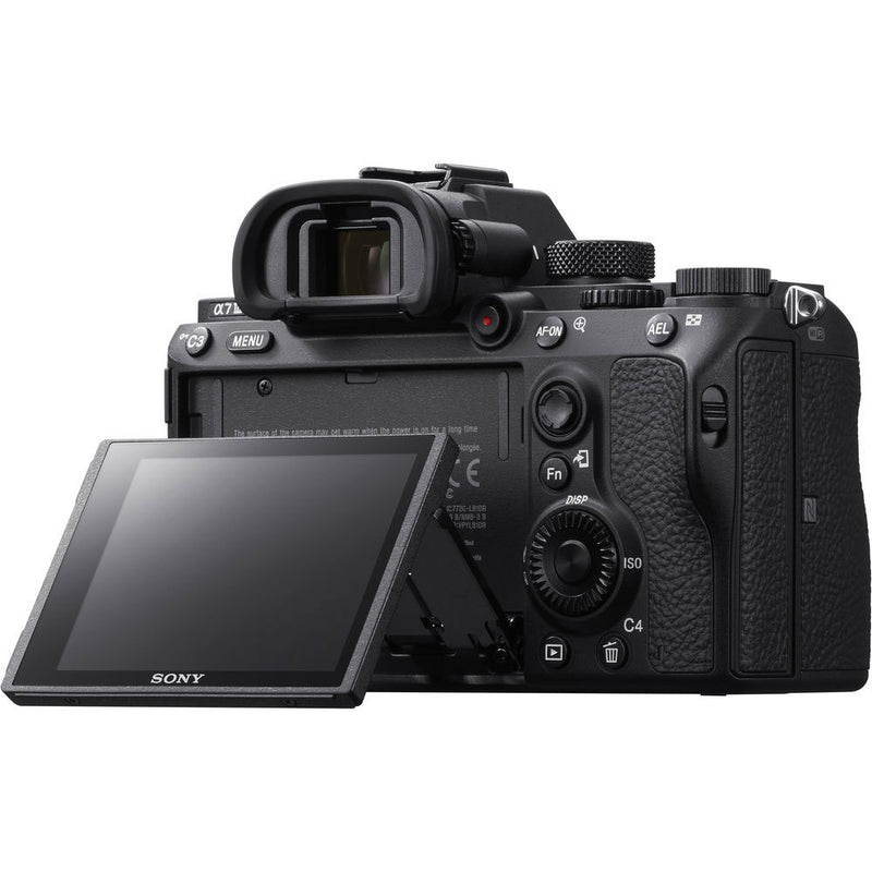Sony a7 III rear-three-quarter view with LCD angled up