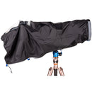 Thinktank Emergency Rain Cover protecting camera and lens on tripod in heavy rain