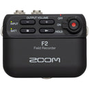 Compact Zoom F2 Field Recorder with output volume control and hold switch for clear audio capture