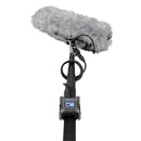 Zoom F3 Field Recorder mounted with furry windscreen and handle for high-quality outdoor audio capture